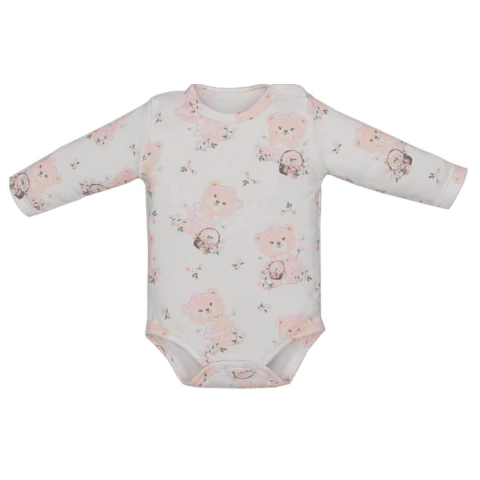 Body Basic Bebê Menina Manga Longa Marfim Ana Kelly Ursinho