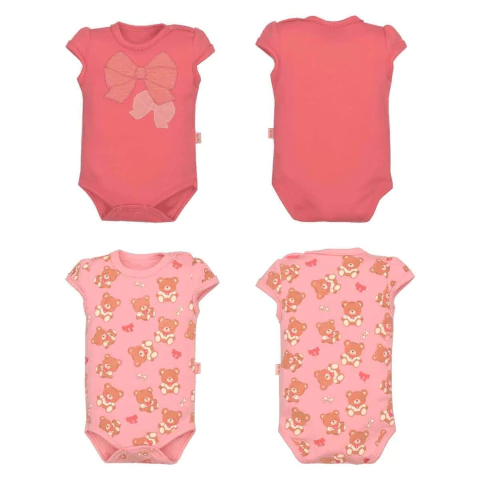 Kit Body Bebê Menina 2 Peças Suedine Suzana Ursinha Rosa