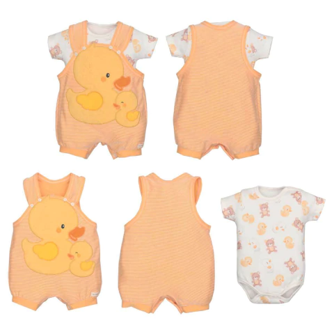 Banho De Sol E Body Bebê Listrado Laranja Bordado Upi Uli