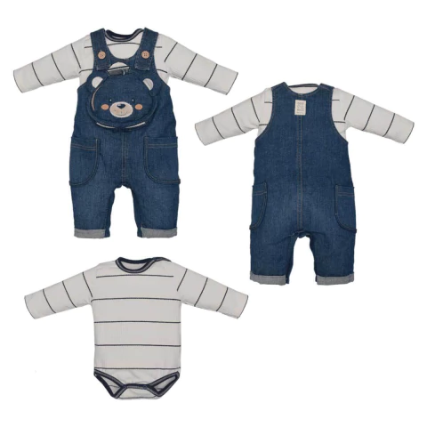 Conjunto Macacão Jeans Body Bebê Menino Azul Marinho Nate