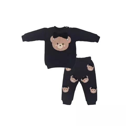 Conjunto Bebê Menina Blusa Calça Ursinha Fofa Preto Upi Uli