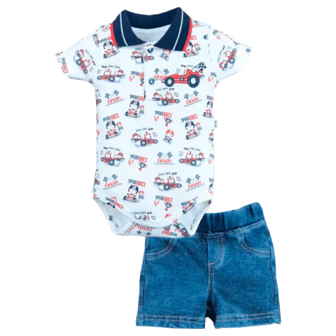 Conjunto Body Shorts Bebê Menino Suedine Estampado Upi Uli