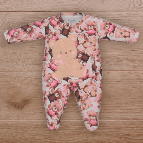 Macacão Manga Longa Molecotton Bebê Menina Ursas Upi Uli