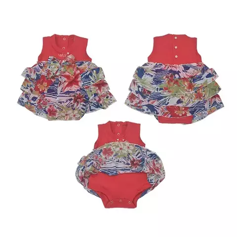 Vestido Infantil Suedine/Chiffon Floral Upiuli