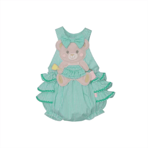 Banho De Sol Bebê Menina Verde Ana LIz Listrado Ursinho