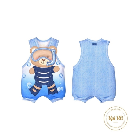 Banho De Sol Bebê Menino Azul Suedine Gabriel Ursinho