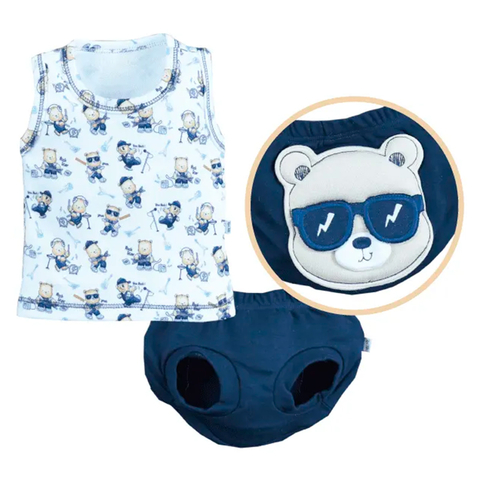 Regata Com Tapa Fralda Bebê Menino Suedine Estampado Upi Uli