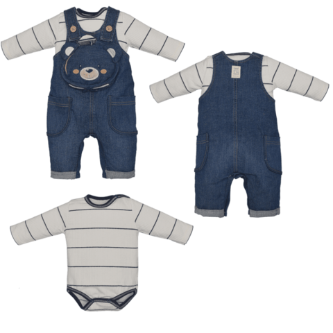 Conjunto Macacão Jeans Body Bebê Menino Azul Marinho Nate