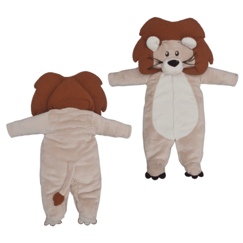 Macacão Bebê Menino Divertido Inverno Pelúcia Cru Leão