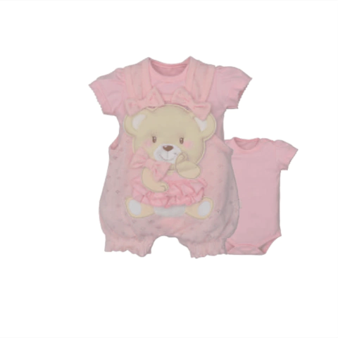 Banho De Sol Com Body Bebê Menina Plush Salmão Emanuely Ursa