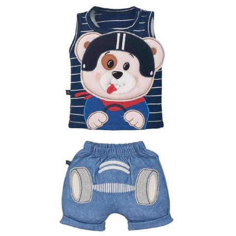 Conjunto De Bebê Regata Com Shorts Azul Lucas