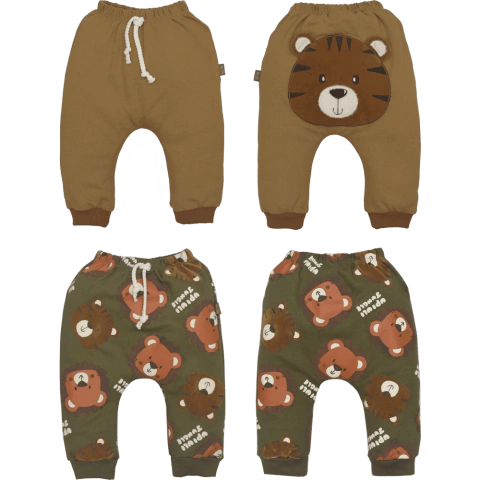 Kit 2 Culote Bebê Menino Verde Estampado Marrom Liso Upi Uli