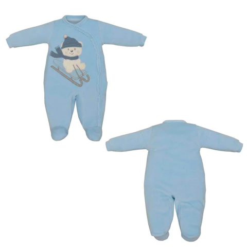 Macacão Com Pézinho Bebê Menino Bordado Ursinho Upi Uli