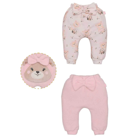 Kit Culote 2 Peças Bebê Menina Rosa Ana Kelly Ursinho Laço