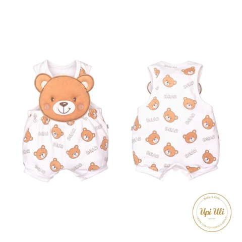 Banho De Sol Bebê Menino Marfim Suedine Lilo Ursinho