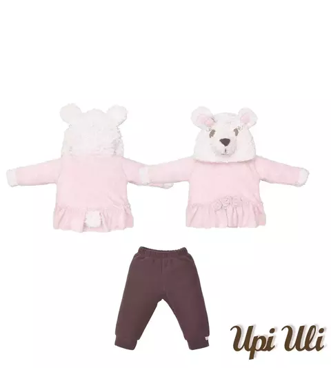 Conjunto Rosa Com Capuz Ursa