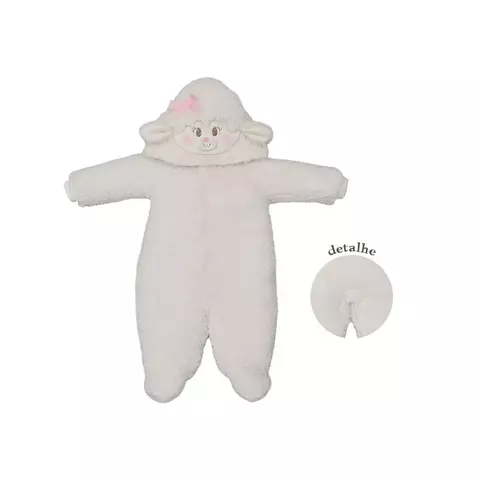 Macacão Infantil Manga Longa Ovelha Divertido Branco Upi Uli