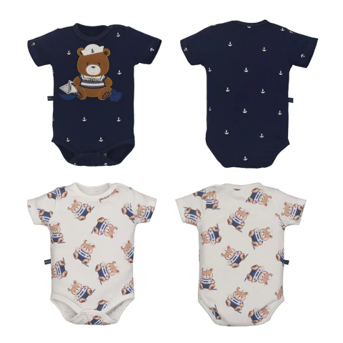 Kit Body 2 Peças Azul Marinho Ursinho Bebê Menino Talles