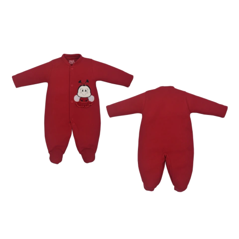 Macacão Pezinho Bebê Menina Algodão Bordado Joaninha Upi Uli