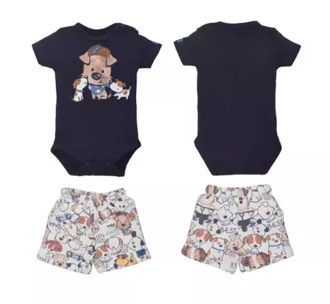 Conjunto De Bebê Body Com Shorts Azul Marinho Bryan