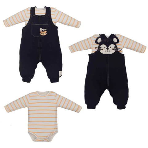 Conjunto Macacão Com Body Bebê Menino Azul Heitor Tigrinho
