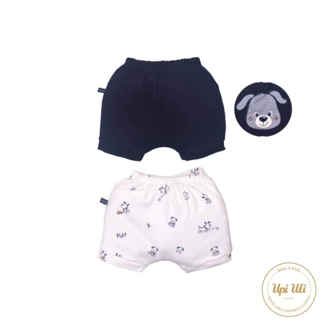 Kit Shorts 2 Peças Bebê Menino Azul Marinho Joaquim Cachorro