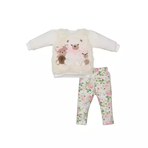 Conjunto Bebê Menina Blusa Calça Ursa Pelúcia Branca Upi Uli