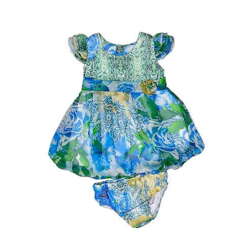 Vestido De Bebê Silky Crepon/Malha Rosas