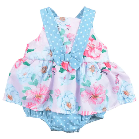 Banho de Sol Bebê Menina Jeans Estampado Floral Upi Uli