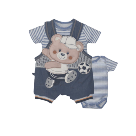 Banho De Sol Bebê Menino Com Body Azul Marinho Jonas Urso