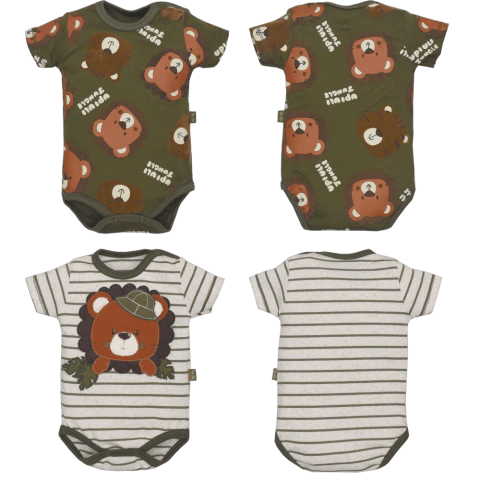 Kit Body Bebê Menino 2 Peças Murilo Verde Branco Leãozinho