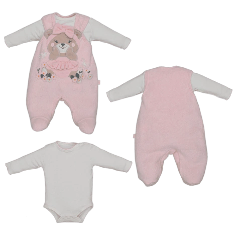 Conjunto Macacão Rosa Body Manga Longa Bebê Menina Ana Kelly