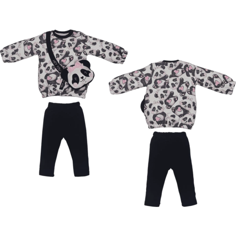 Conjunto Com Bolsinha Bebê Menina Moletom Estampado Upi Uli