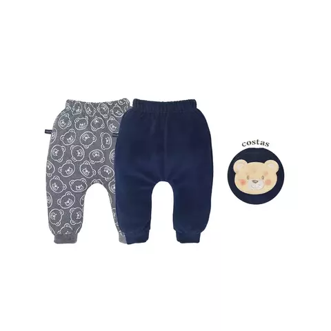 Kit 2 Peças Culote Bebê Menino Ursinho Cinza e Azul Upi Uli