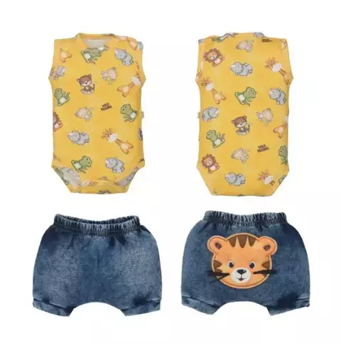Conjunto De Bebê Body Com Tapa Fralda Amarelo Nico