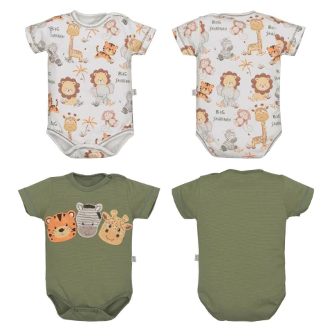 Kit 2 Body Bebê Menino Verde Liso Branco Safari Upi Uli