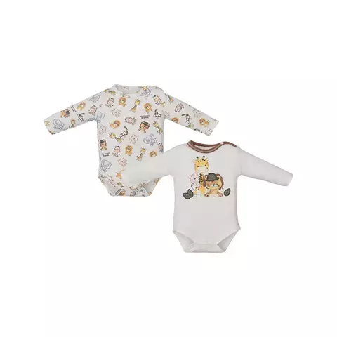 Kit 2 Peças Body Bebê Menino Longo Estampa De Safari Upi Uli