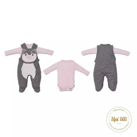 Macacão De Bebê Com Body Cinza Lara
