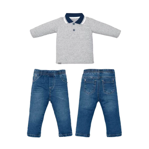Conj. infantil Longo Pique Mescla/Jeans Upiuli