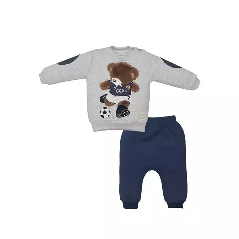 Conjunto Infantil Menino Urso Jogador Futebol Cinza Upi Uli