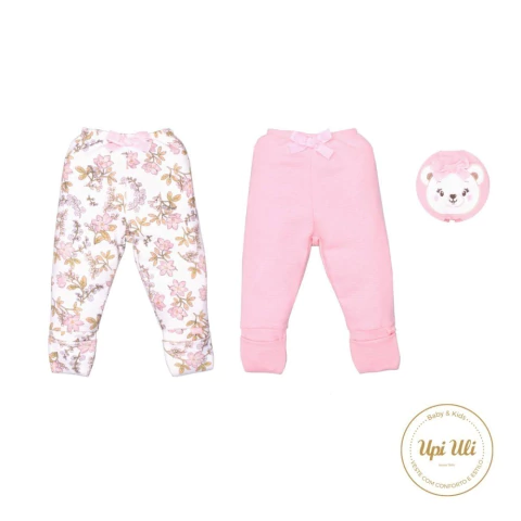 Kit Culote Bebê Menina Suedine Estampado Floral Upi Uli