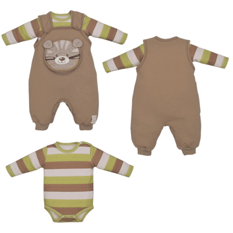 Conjunto Macacão Manga Longa Body Bege Bebê Menino Emanuel