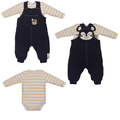 Conjunto Macacão Com Body Bebê Menino Azul Heitor Tigrinho
