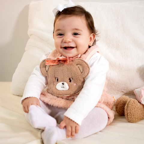 Vestido Bebê Menina Ursinho Rosa Pelúcia Com Blusa Upi Uli