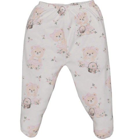 Culote Com Pé Bebê Menina Rosa Suedine Ana Kelly Ursinho