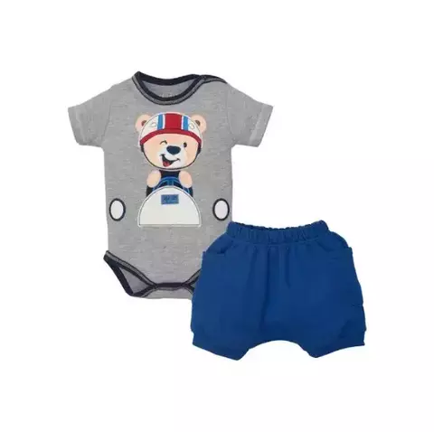 Conjunto De Bebê Body Com Shorts Cinza Taylor