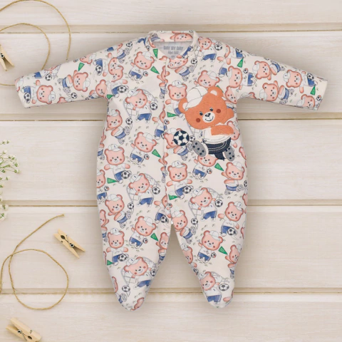 Macacão Manga Longa Suedine Bebê Menino Jogador Marfim Upi Uli