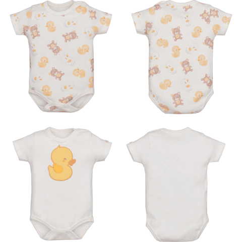 Kit Body Bebê 2 Peças Yula Patinho Animais Branco Amarelo