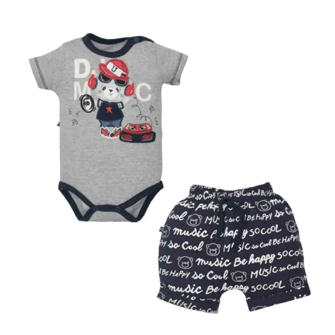 Conjunto De Bebê Body Com Shorts Azul DJ Leo