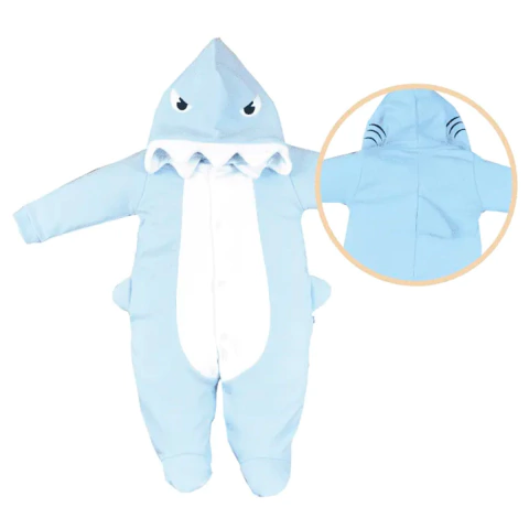 Macacão Bebê Menino Suedine Bordado Tubarão Upi Uli